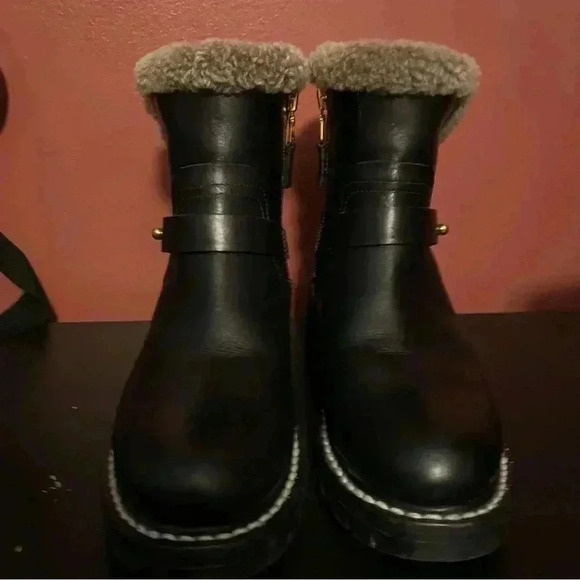 rag & bone Black Moto Boots with Shearling Lining - Picture 1 of 8